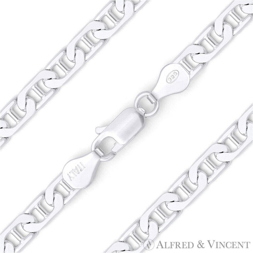 5.7mm Flat Marina/Mariner Link Chain Bracelet in Solid .925 Sterling Silver - 7"